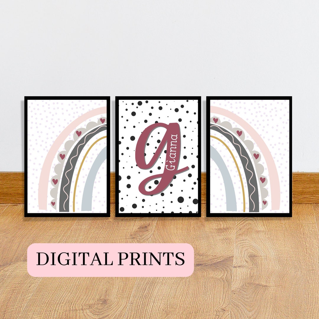 Set of 3 Rainbow Personalised Prints Girls Rainbow Bedroom Etsy