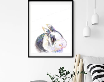 Rabbit Painting, bunny Printing, Whimsical Home Decor, Rabbit colorful, hand drawn, Printable (Digital Print)