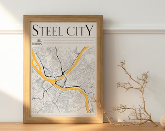 Pittsburgh Wall Art Bundle | 4 High Resolution PDFs | INSTANT DOWNLOAD | Pittsburgh Steelers | Pittsburgh Map | Pittsburgh Penguins | PGH
