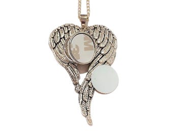 Angel Wings Sublimation Necklace Blank: Zinc Alloy, Aluminum Insert