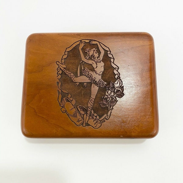Wooden Carved Ballerina Box Signed RAR Vintage Jewelry Trinket Box 1970