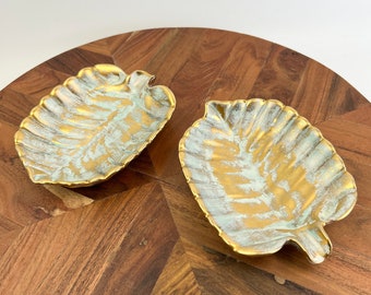 MCM Stangl Pottery Dish Ashtray Brushed Gold Set of 2