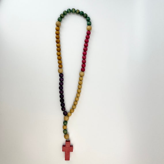 Vintage Mid Century Rosary Necklace Multi Colored… - image 1