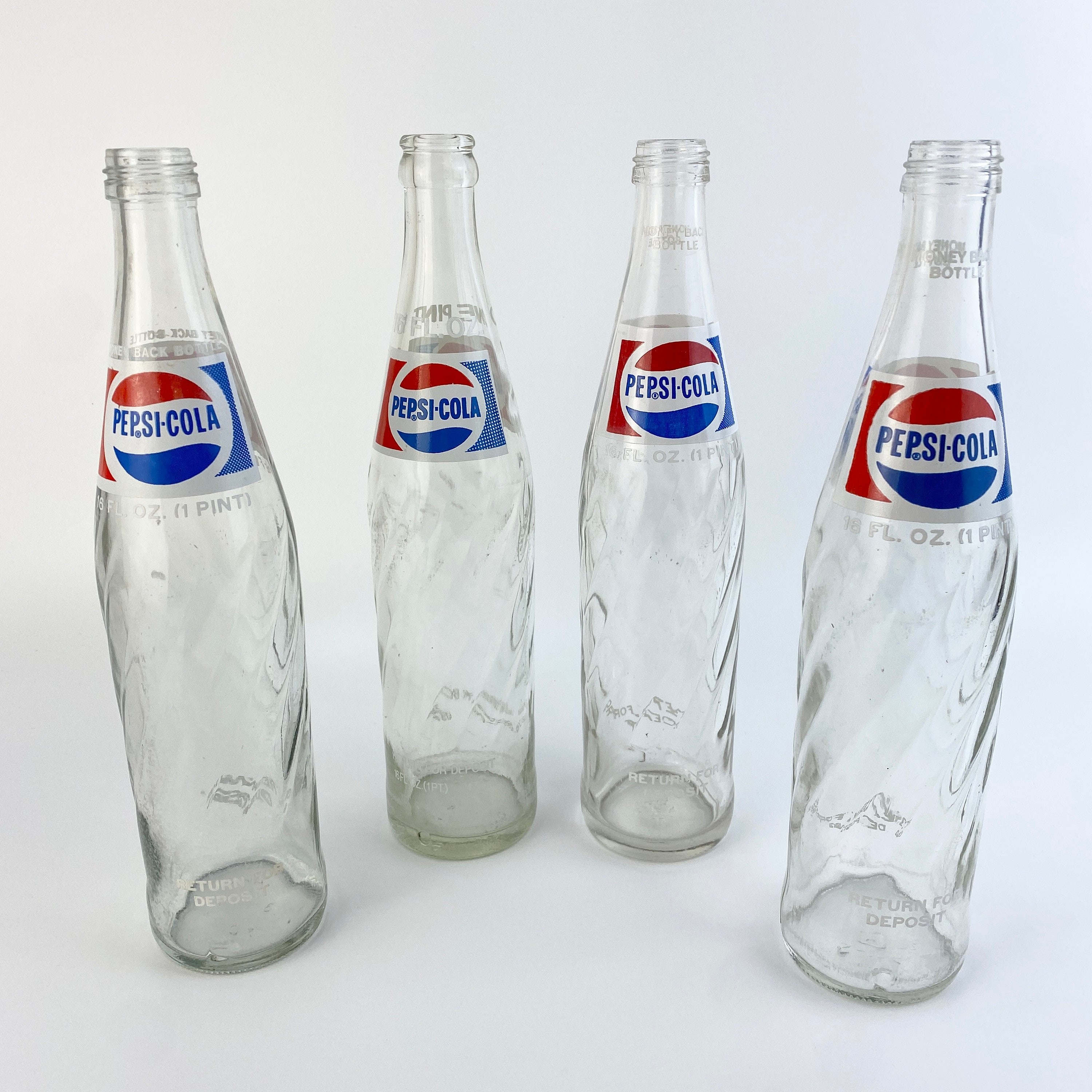 Vintage Pepsi Cola Clear Glass Swirl Bottle 16 Oz Tall 40's 50's Mid  Century Advertising Collectible Soda Pop Bottle 