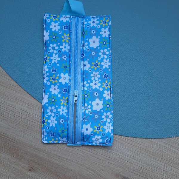 Flat pencil case, bookmark pencil case, pencil case, in cotton fabric, small spring flower pattern