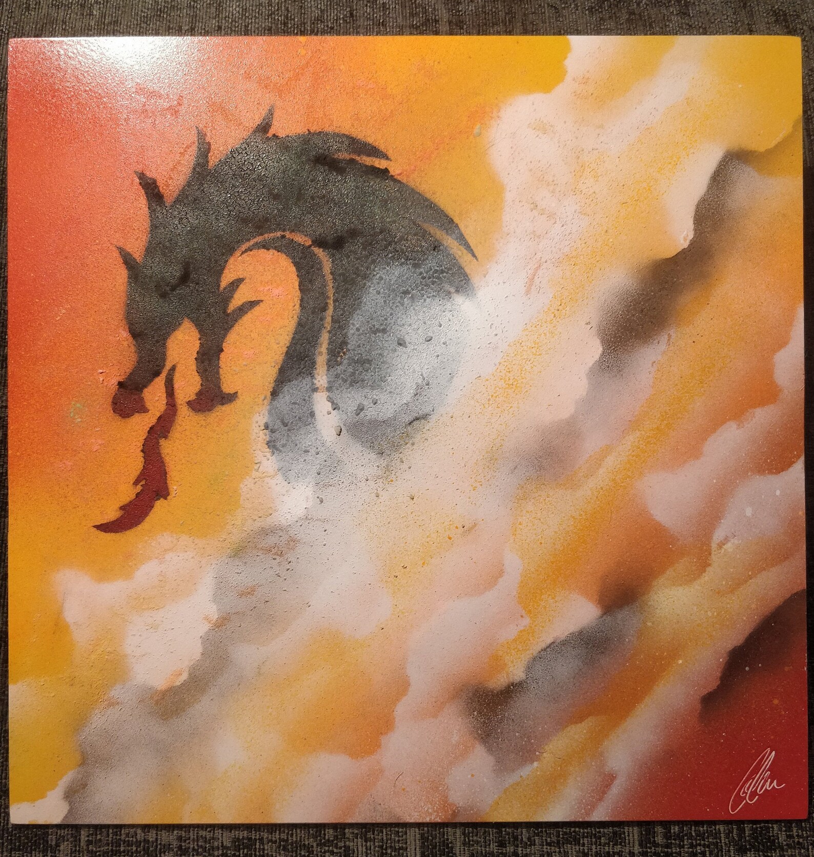 Spray Paint Art / Wall Decor / Dragon Above the Clouds / Glow Etsy