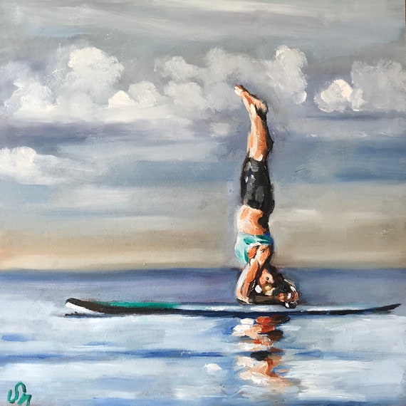 Yoga, Ölgemälde,SUP, 15x15cm, Ölfarbe auf MDF, Unikat
