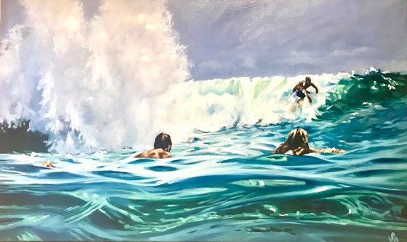 Ölgemälde “Surferparadies”, Ölfarbe auf Leinwand, Unikat 100x60cm