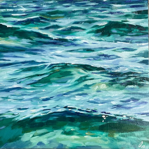 Ölfarbe, Original Ölgemälde Meer, „Grüne Ozeanwellen“, Wellen Ölgemälde, Ozean Malerei