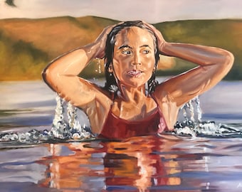 Ölgemälde, Mädchen im Wasser, Ölfarbe auf Leinwand, 120x80cm