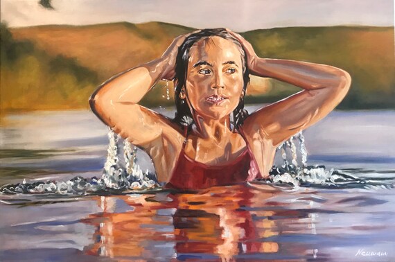 Ölgemälde, Mädchen im Wasser, Ölfarbe auf Leinwand, 120x80cm