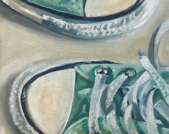 Ölgemälde Sneakers, figurative Ölmalerei, Turnschuhe