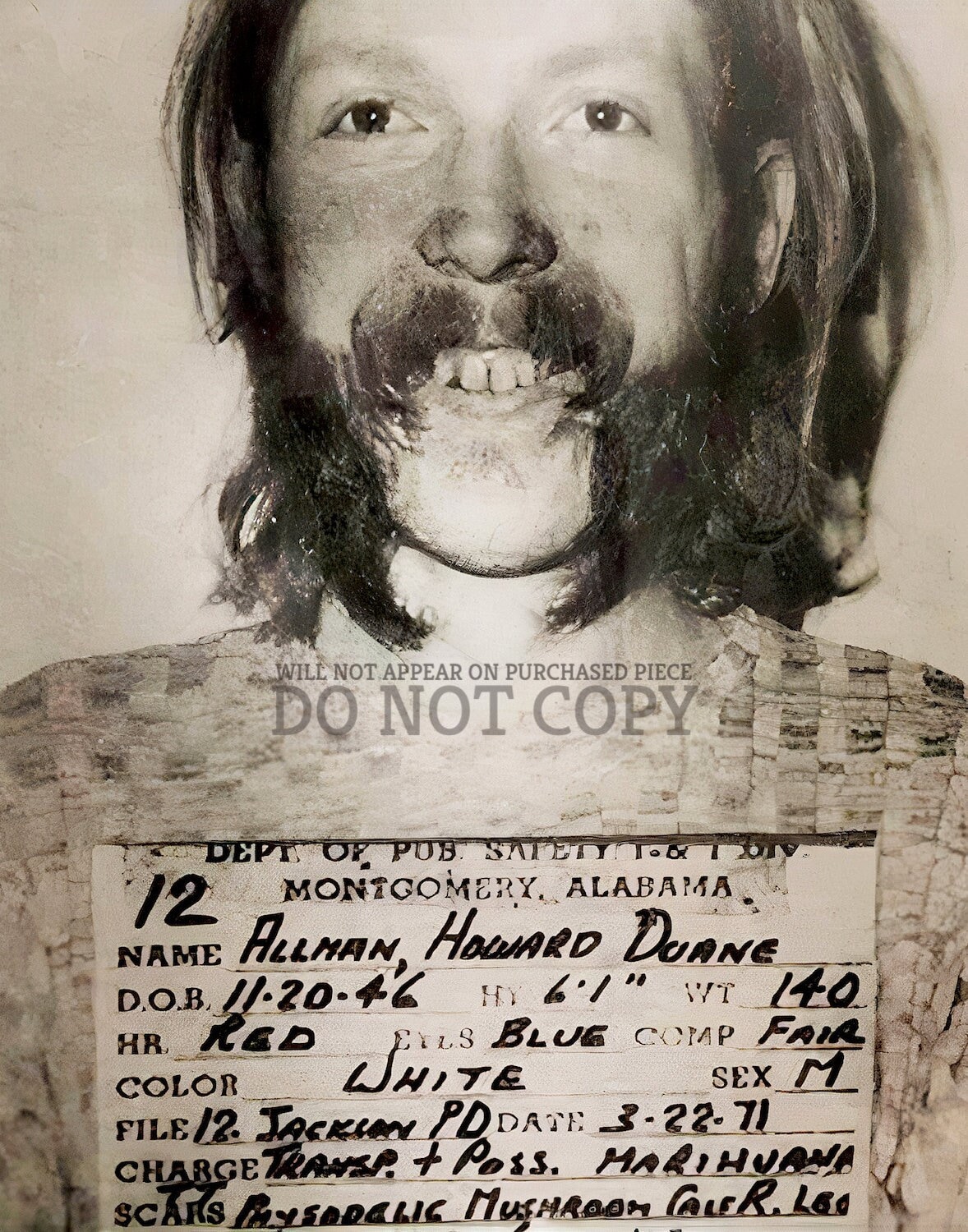 Duane Allman Mugshot Photograph 11 X 14 Magnificent 1971 Mug - Etsy