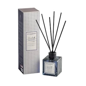 May include: A black and silver reed diffuser bottle with a label that reads "Atelier Rebul Istanbul Reed Diffuser  Bogazici" and a set of black reeds.