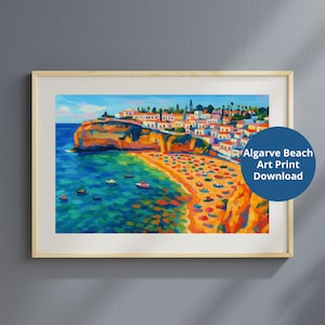 Algarve Beach Carvoeiro Portugal Praia de Carvoeiro Travel Abstract Illustration Wall Decor Gift Digital Printable Wall Art Poster