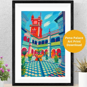 Pena Palace Courtyard Sintra Lisbon Portugal Travel Abstract Illustration Wall Decor Gift Digital Printable Wall Art Poster