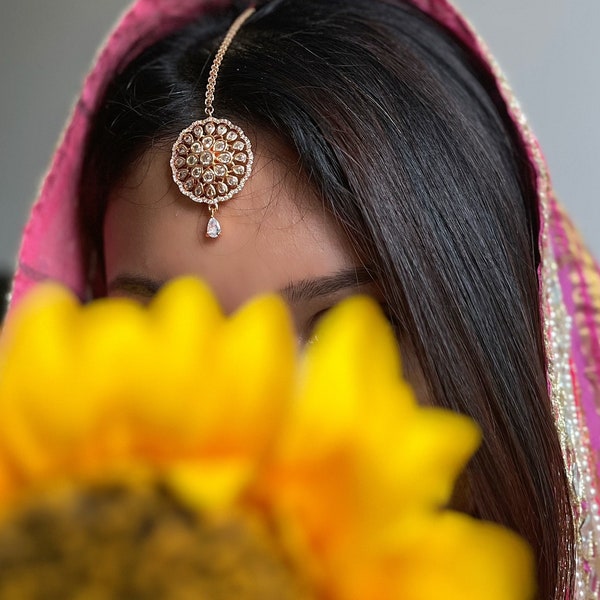 PANOPLY Rose gold American Diamond tikka Rose Gold Tikka | maang tikka |Indian jewellery