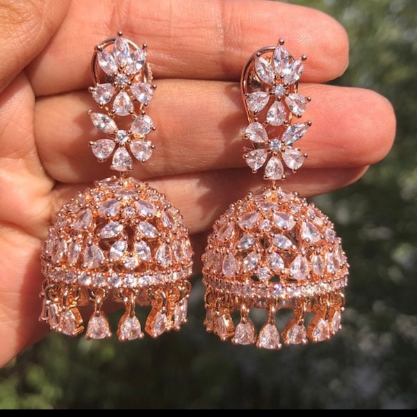 Panoply Rose Gold Diamond Jhumki/ Small Jhumka/ CZ Jhumka/ Indian Jewelry/ Pakistani Jewelry/ Indian Earrings/ American Diamond