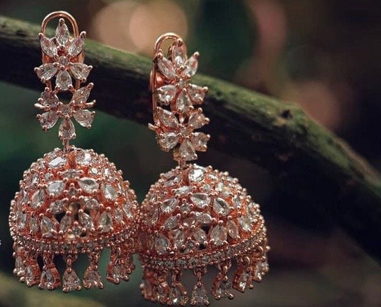 Celine Rose Gold Jhoomar Jhumka EARRING Set Indian Bridal