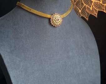 PANOPLY Minimal South Indian kemp Gold-Plated Choker Set/temple jewel/indian antique set/traditional jewel/indian jewellery/kemp jewellery