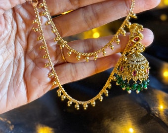PANOPLY Ear ring Chain/Gold Kaan Chain/ Sahare/Bahubali Eaarrings/ Kaan Saharas/Ear Support Chain/Indian Jewelry/Pakistani Jewelry/ jhumka