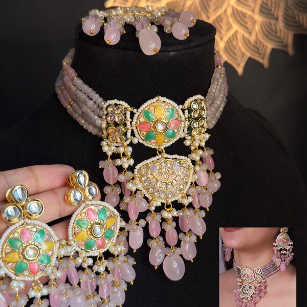 PANOPLY Gold plated Jadau & Meenakari Work Jewelry Set/Rajasthani jewelery/pakistani jewellery/kundan necklace/indian jewel