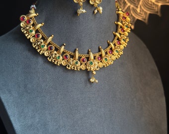 PANOPLIA Collar de perlas de elefante simple y delicado/joyas del sur de la India/joya del templo/collar indio simple/joya tradicional/joyas indias