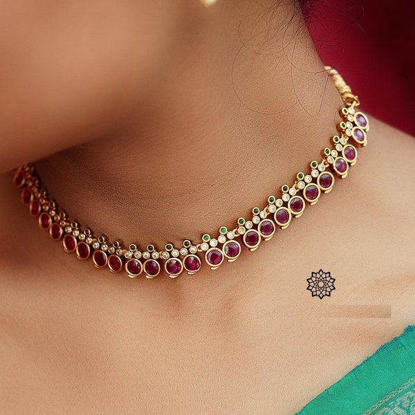 PANOPLY Paisley dainty Mango Antique Gold Plated pure kemp necklace/South Indian/temple jewel/traditional jewel/indian jewellery