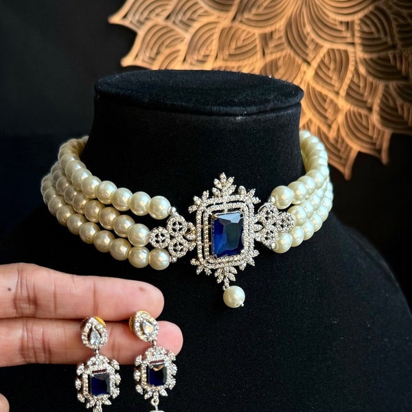 PANOPLY Pearl choker Jewelry Set/bridesmaid jewelry bridal jewelery/indian  jewellery/pearl necklace/