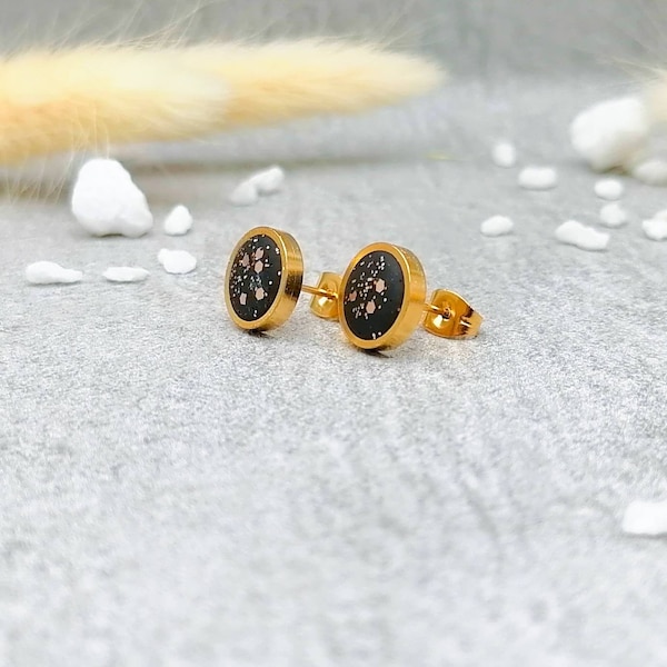 concrete jewelry | Ear studs | gold | stainless steel | black | connector | | glitter | 10mm