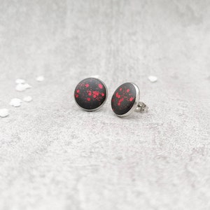 Concrete jewellery | Ear studs | Stainless steel | black | red | Glitter | 14 mm