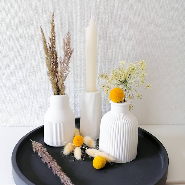 Deko Vasen Kerzenhalter| 3er Set | weiß | ca. 10cm