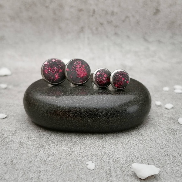 concrete jewelry | Stud Earrings | concrete | stainless steel | anthracite | Raspberry | connector | round | glitter
