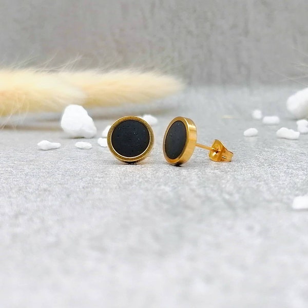 concrete jewelry | Ear studs | gold | stainless steel | black | connector | 10mm