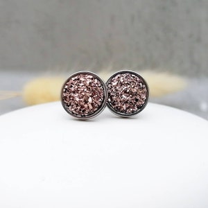 Stud earrings | stainless steel | champagne | rose | stone cabochon | 12 mm