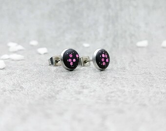 Betonschmuck | Ohrstecker | Edelstahl | schwarz | pink | Stecker | rund | Glitzer | 8mm