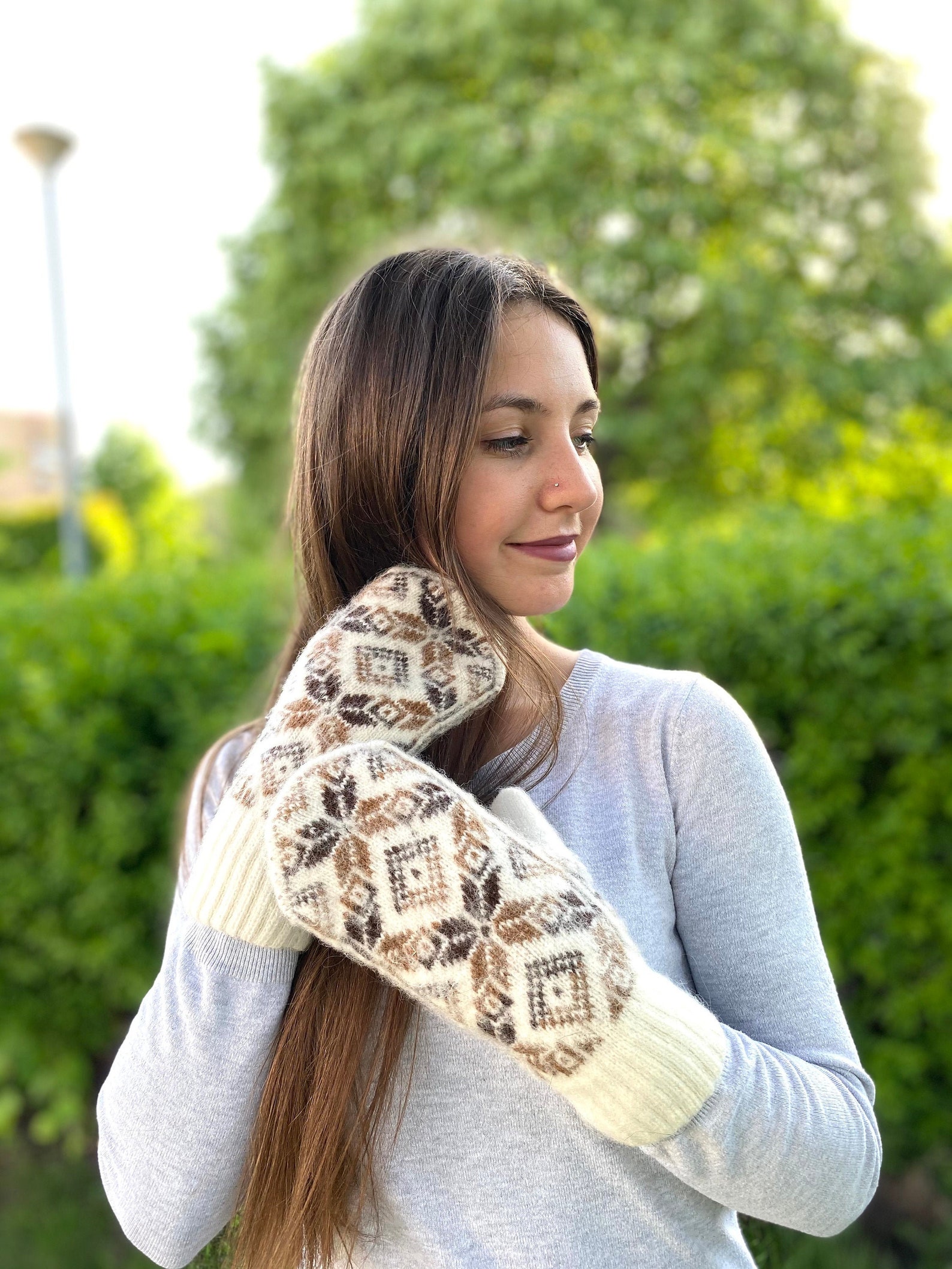 Thick knitted mittens womens Winter mitts Scandinavian Etsy