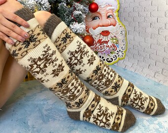 WOOL socks Thigh high socks Knee high EU 37-41US 7-10 socks Winter knit sock Long knitted socks Over the knee socks Christmas gift for wife