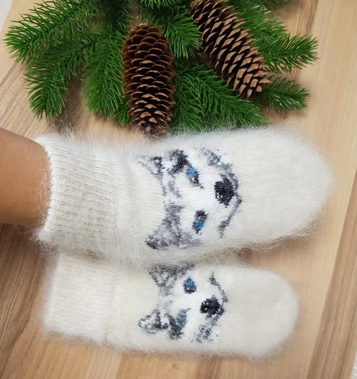 Thick knitted organic fuzzy mittens women Handmade winter Etsy