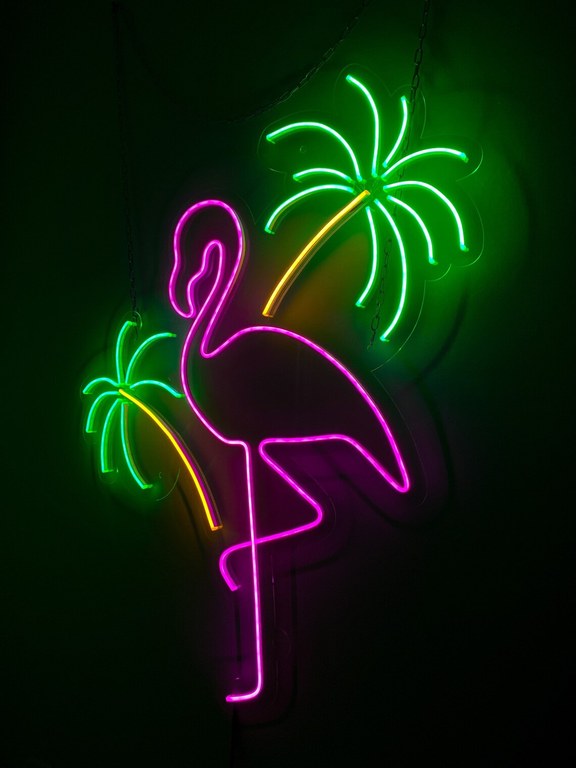 Neon sign Flamingo with palm trees Etsy