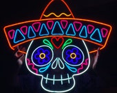 Calavera Neon Sign - Wedding Custom Neon Sign, Angel and Demon, Led Neon Light, Heart Neon Sign, Wall Decor