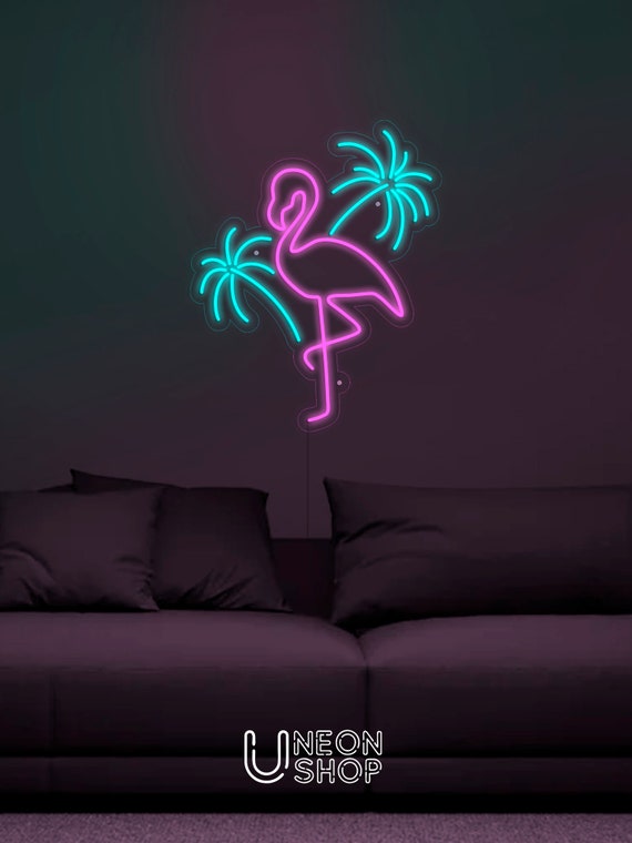 Neon Sign Flamingo With Palm Trees | Etsy