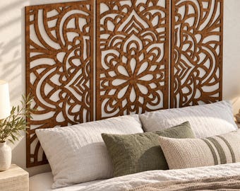 Mandala Headboard, Wooden Headboard Panels, Boho Wall Art Above Bed, King Size Headboard Decor, Laser Cut Wood Panels, Bedroom Wall Decor