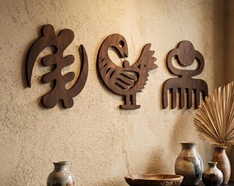 Afrikansk väggkonst, Adinkra-symboldekor, Gye Nyame-konst, Sankofa vägghängande, Duafe väggkonst, träväggdekor, afrocentrisk dekoruppsättning