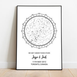 Carte des étoiles par date téléchargement numérique, Impression personnalisée de la carte des étoiles le jour de notre rencontre, Carte des étoiles numérique personnalisée, Anniversaire de mariage Star Map