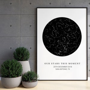 Carte des étoiles personnalisée imprimer le jour de notre anniversaire de rencontre, Carte des étoiles personnalisée par date, Carte des étoiles numérique personnalisée, Cadeau d’anniversaire de carte des étoiles