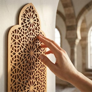 Marockansk väggpanel, islamisk väggdekor, marockansk träpanel, triptykväggkonst, 3-delad väggkonst, träaccentvägg, ramadanväggdekor bild 13