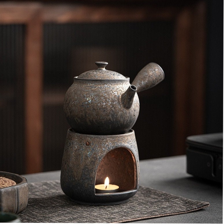 Chinese Black Pottery Tea Pot Ceramic Teapot Warmer Tea Fire Stoves Brewing  Teapots Candle Heater Tea
