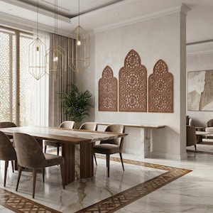 Marockansk väggpanel, islamisk väggdekor, marockansk träpanel, triptykväggkonst, 3-delad väggkonst, träaccentvägg, ramadanväggdekor bild 4