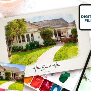 Custom house portrait watercolor, Our first home watercolor, Watercolor print house, House portrait digital, Watercolor house painting